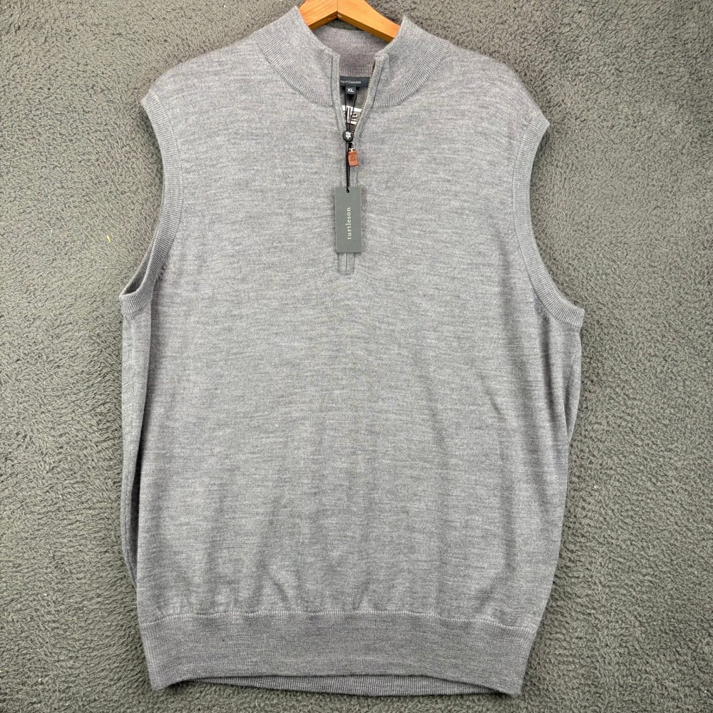 Turtleson Mens XL Merino Quarter Zip Vest Storm Gray MF22S05-STOR New With Tags